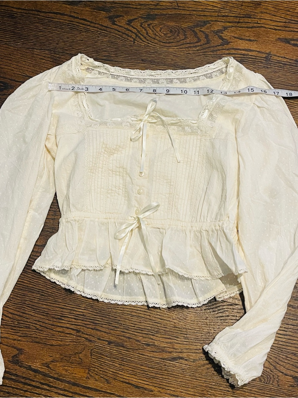 American Eagle  casual Outfitters Cream Square-Neck Peasant Blouse 100% cotton - Picture 11 of 14